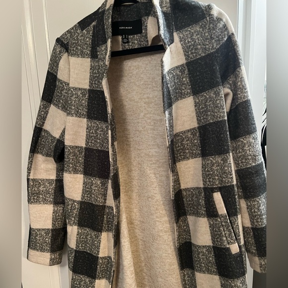 Vero Moda Buffalo Check Cardigan Coat | Black & White | Size M - Picture 3 of 5